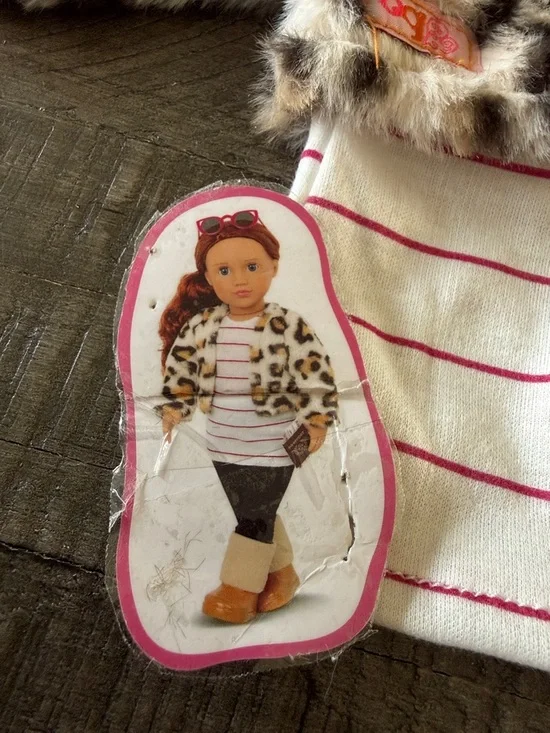 Our Generation Faux Fur Jacket & Striped Tee Doll Outfit with 🕶️ and boots - Picture 4 of 4